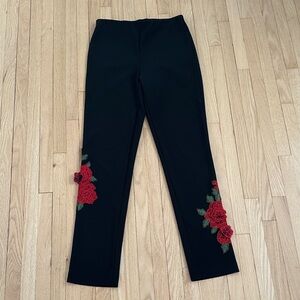 5 for $25 // Joseph Ribkoff Black Leggings with Red Floral Design